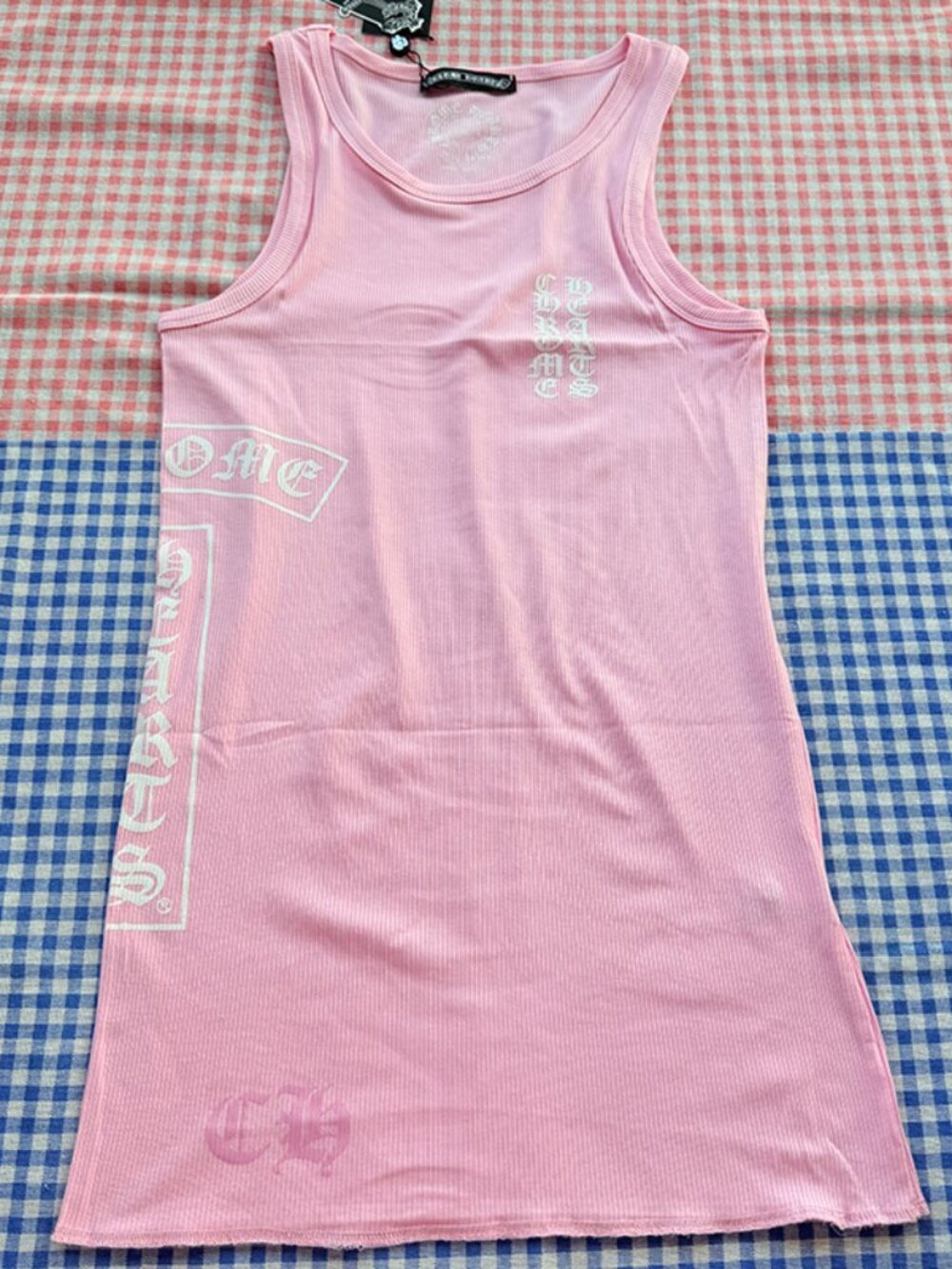 Chrome Hearts Pink T-Bar Script Logo Tank Top
